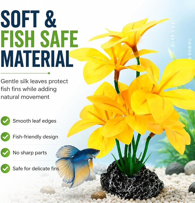 Artificial Aquarium Plants Silk Plants for Fish Tank Decorations Betta Leaf Hammock 7in Realistic Plastic Plants Hideout Decor for Betta Goldfish Reptiles Small Tanks Aquarium Accessories