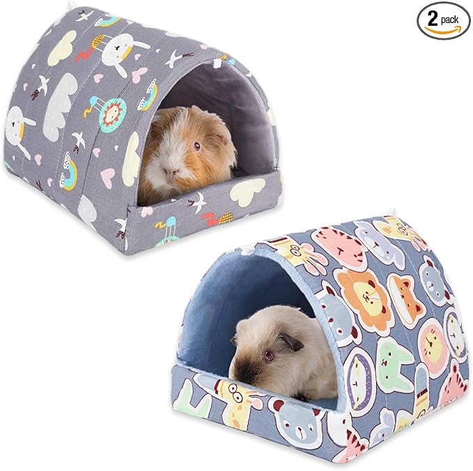 UPINS 2 Pack Guinea Pig Hideout,Guinea Pig Bed Washable Small Animal House Cage Accessories for Mouse Chinchillas Hamsters Hedgehogs Ferrets Bearded Dragons and Rats