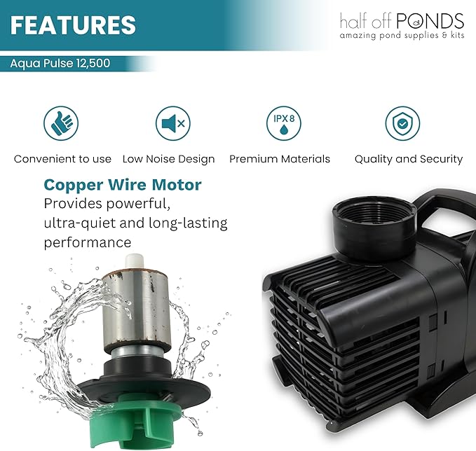 HALF OFF PONDS Submersible Water Pump, 12,500 GPH Pond Pump with 200FT Power Cord and 37FT Max Head, 960W Ultra Quiet Energy Efficient Pump for Koi Pond, Fountain, Waterfall, Water Garden, Skimmer