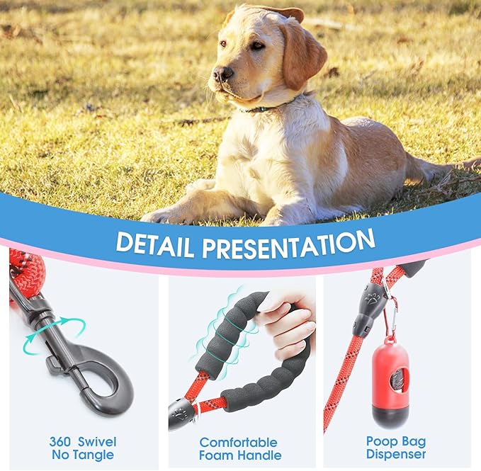 BAAPET 2/4/5/6 FT Dog Leash with Comfortable Padded Handle and Highly Reflective Threads for Small Medium and Large Dogs (4FT-1/2'', Red)