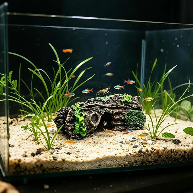 Aquarium Resin Hollow Tree Trunk Betta Log Aquarium Decorations Ornament Fish House Cave Wood House Decor for Fish Tank, Medium