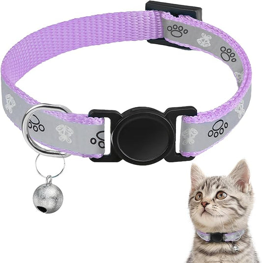 Cat Collar Breakaway, Reflective Kitten Collar with Bell, Safety Buckle Kitten Collar, Lightweight, Adjustable, Comfortable, Suitable for Boy Girl Cats (7"-13") Lilac