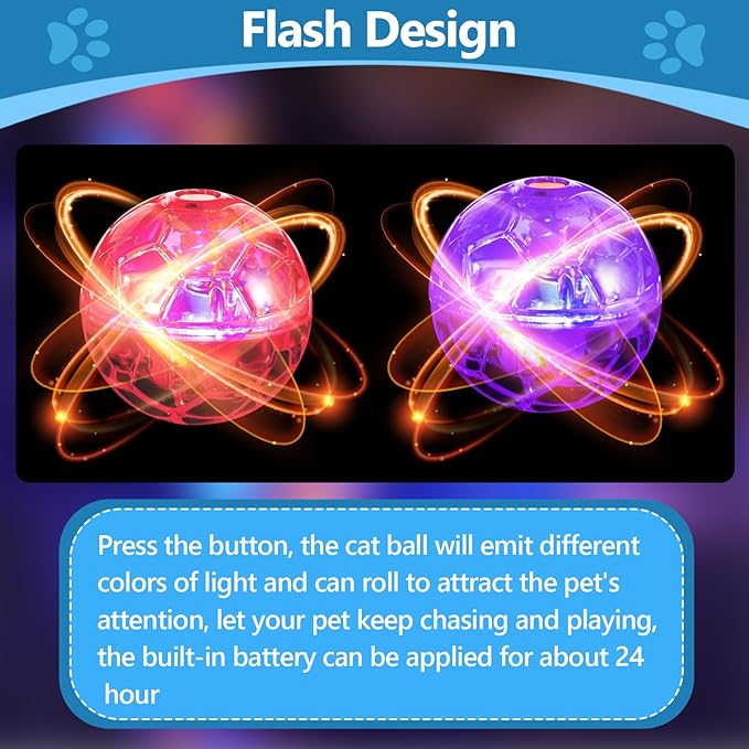 Sratte 2 Pcs Ghost Hunting Cat Ball Activated Cat Toy Motion LED Light Pet Balls Motion Dog Interactive Pet Toys Glowing Mini Running Exercise Supplies for Animals Activity (Pink,Purple)