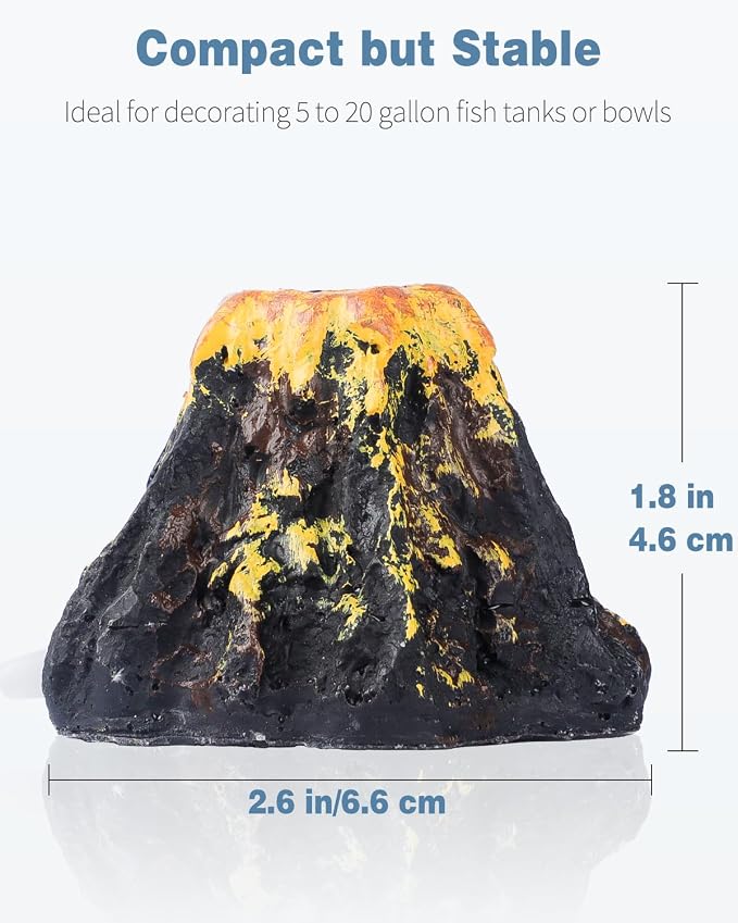 Uniclife Aquarium Volcano Ornament Kit, Fish Tank Decoration Mini Resin Volcanic Decor for Fish Tank Landscape Realistic Mountain with Air Stone Bubbler Airline Tubing Accessories for Oxygenation