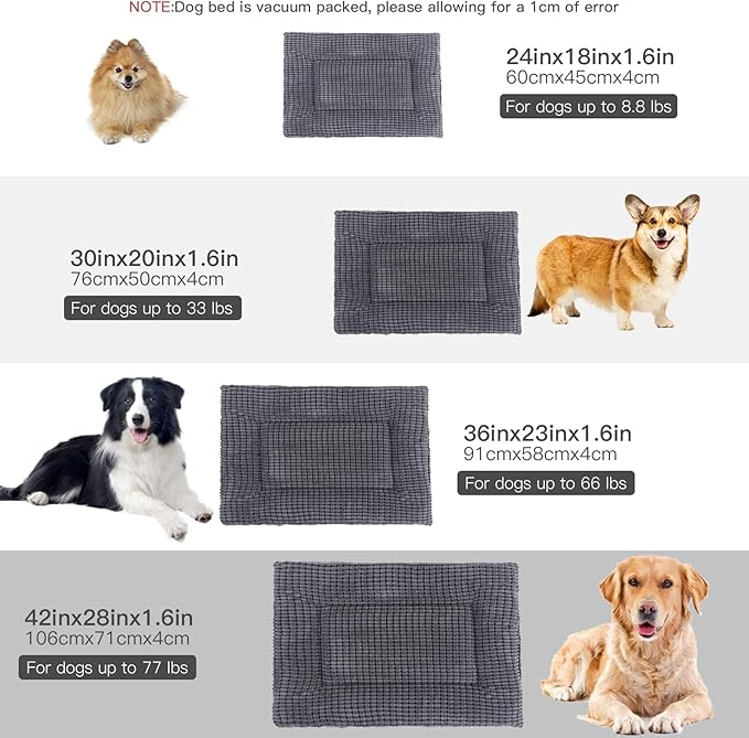 BVAGSS Reversible Dog Crate Pad, Memory Foam Pet Bed Mat, Soft Warm Machine Washable Sleeping Kennel Mattress for Small Medium Dogs XH079 (24''x18''x1.6'',Light Grey)