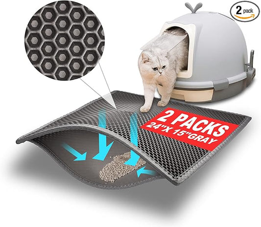 Pieviev 2 Packs Cat Litter Mat Double Layer Waterproof Urine Proof Trapping Mat (24"X15", Gray)