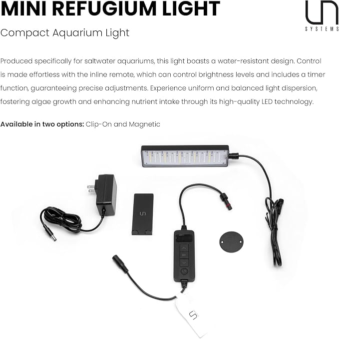 Ultum Nature Systems Refugium Light - Small Customizable Water-Resistant Aquarium LED Lamp w/Inline Timer, Full Spectrum Grow for Chaeto Macro Algae Saltwater Reef Tanks - Magnetized
