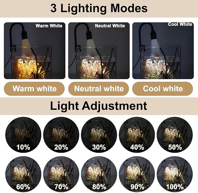 MiOYOOW Clip On Aquarium Light, Mini Dimmable LED Aquarium Light Adjustable Fish Tank Spotlight for Planted Saltwater Freshwater