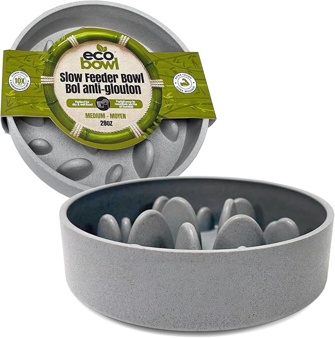 Palz&Co EcoBowl Slow Feeder for Dogs & Cats, 28 oz Gray - Natural Bamboo Puzzle Pet Bowl with Non-Slip Base for Slower Eating & Better Digestion, Dishwasher Safe