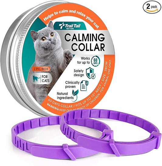 Calming Collar for Cats, Pheromone Collar for Cat Anxiety Relief, 60 Days Adjustable Waterproof TPE, Cat Calming Collars Helps Calm During Loud Noises and Separation (Purple, 2 Pack)