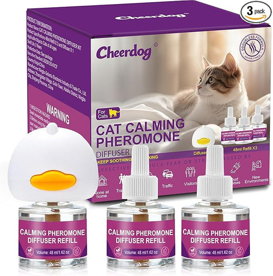 Cheerdog Cat Pheromones Calming Diffuser Relieve Anxiety Stress Cat Calming Diffuser Comfort for Cats 3 Refills, Reduce Fighting and Scratching Calm Relaxing Fits All Cats (3)
