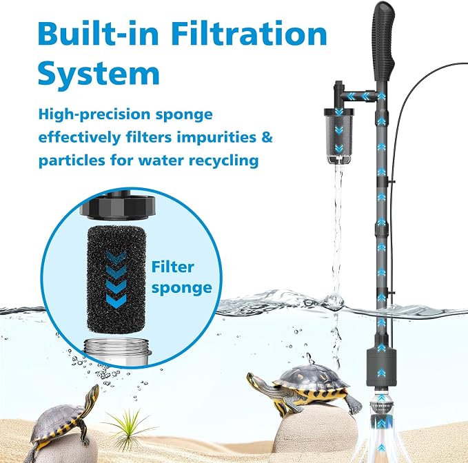 fishkeeper Electric Aquarium Gravel Cleaner, 6 in 1 Automatic Fish Tank Cleaning Tools Gravel Vacuum for Aquarium, Suitable for Water Change Wash Sand Water Circulation Adjustable Flow (25W, 265GPH)