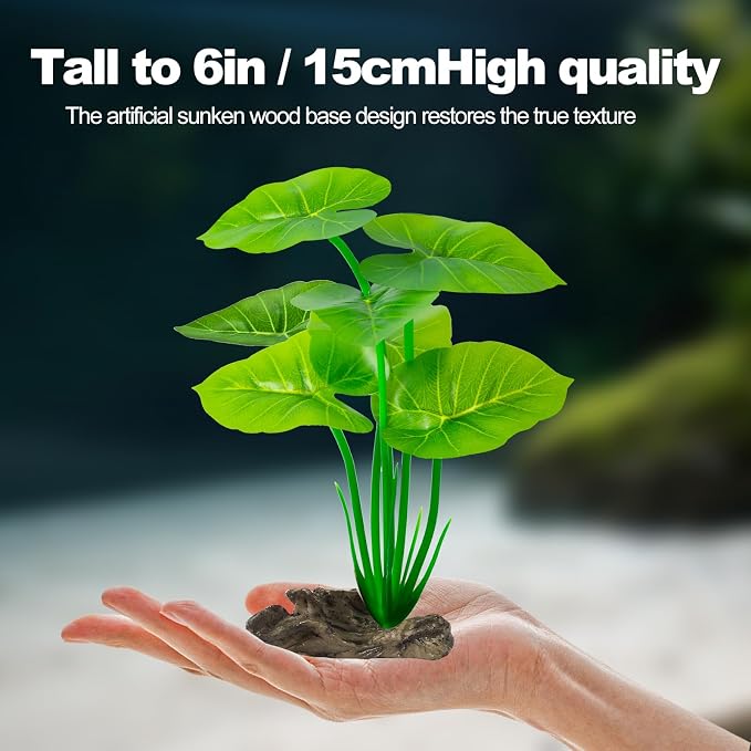 6 Pcs Aquarium Plants Fish Tank Decor，Artificial Driftwood with Textured Base Fish Tank Accessories Reptiles Plants Driftwood