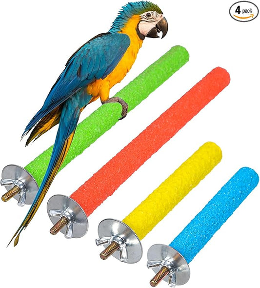 4 Pcs Bird Perch Stand Toy, Random Colorful Wood Parrot Bird Perch Stand Paw Grinding Stick, Birds Cage Accessories for Budgies, Parakeet, Cockatiel, Lorikeet, Conure