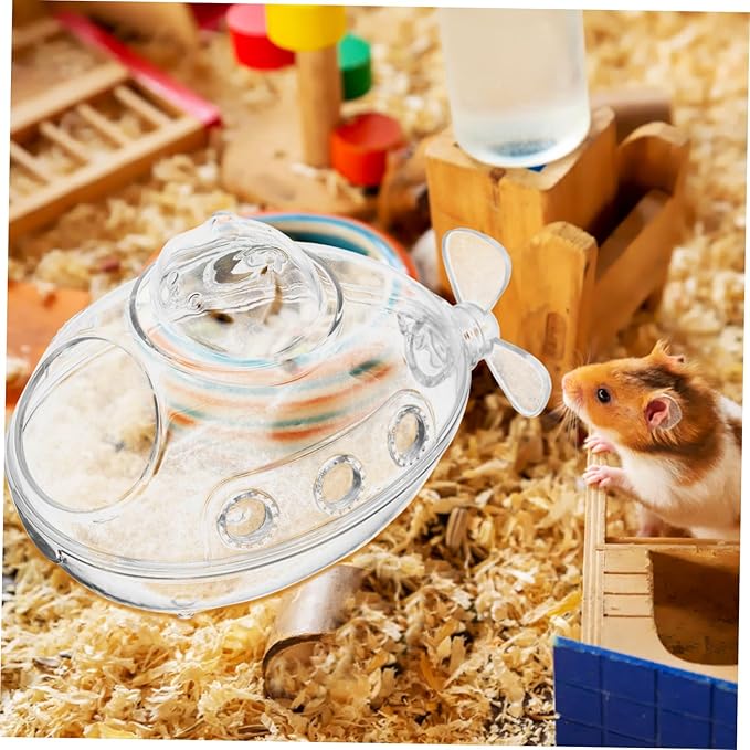 Hemoton Transparent Submarine-Shaped Hamster Sand Bath Box for Small Pets Multi-Functional Sand Bathroom and Toilet Accessory for Hamsters Mice and Chinchillas