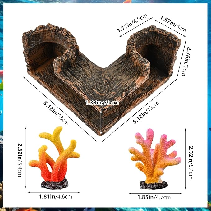 Aquarium Cave, Fish Tank Cave for Corners, Fish Hideout for Aquarium, Guppy, Neon Tetra, Corydoras Catfish, Bettas Hide, Tank Decor(13x13x7cm)