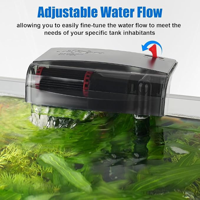 AQQA Aquarium Filter 10-30 Gallon Fish Tank Filters with Bio-Wheel Power, Hang on Back Aquarium Filter, Adjustable Flow Hob Filter, Quiet Efficient and Silent Operation (8W 110 GPH)