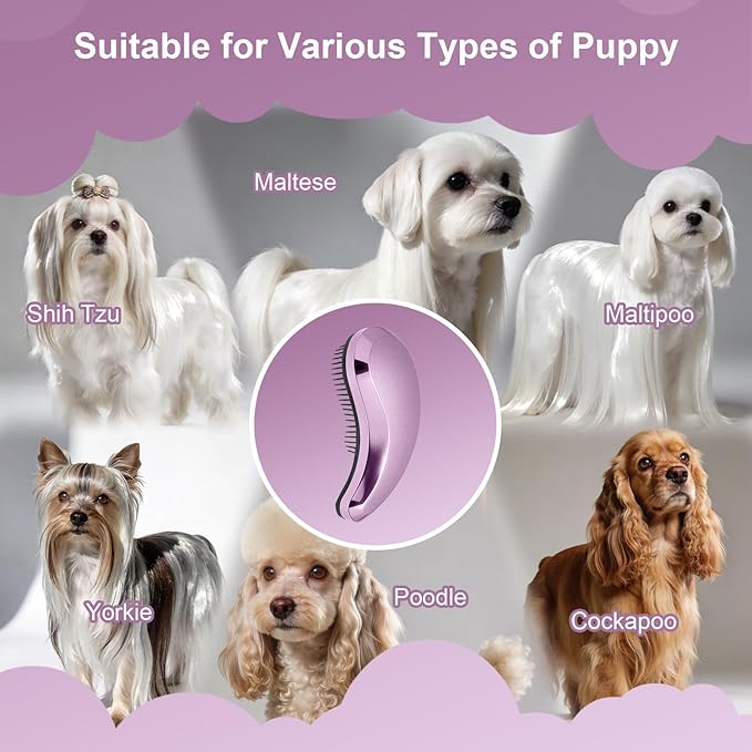 Small Dog Brush- Grooming Tool for Teddy, Yorkies, Maltese, Shih Tzu, Chihuahua - Puppy Hair Brush (Electroplating Purple)