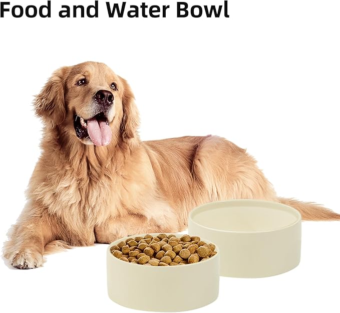 Havniva Ceramic 7.3inch Dog Bowl, Food and Water Bowl for Medium Breed Dog, Pet Feeder for Replacement (Single Bowl, Light Yellow)