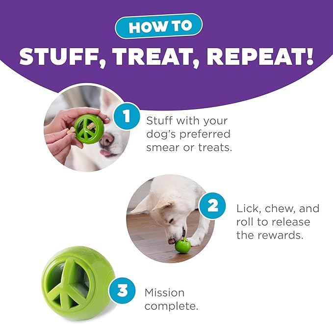 Outward Hound Nooks Peace Interactive Durable Treat-Dispensing Dog Toy, Stuffable Puzzle Ball for Solo Play or Pair with Large Snoop, Mint-Scented, No BPA