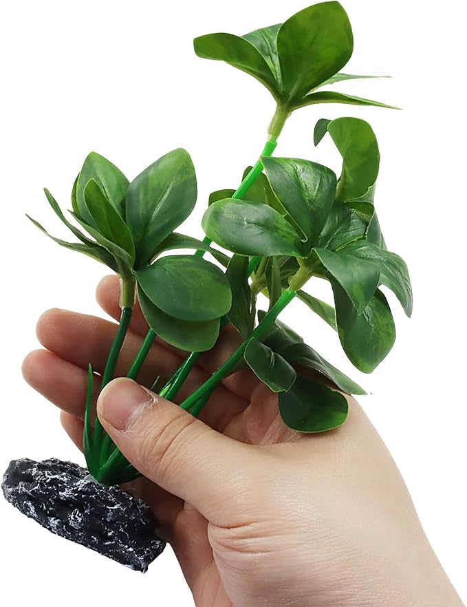 Aquarium Plants Fish Tank Decorations 6.69 Inch Artificial Plastic Plants with Weighted Base, Soft Silk Leaves Realistic Design for Betta Fish Reptile Tank Habitat Decor (Green Type-B)