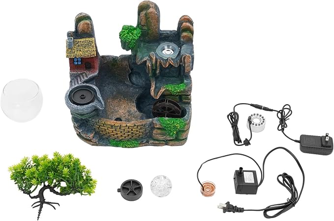 Indoor Fountain Rockery Tabletop Fountain with an Atomizer Elaxation | Water Feature Meditation Desktop Fountains for Home Office Decor or Giving 11.81' x 5.91'' x 14.17'' with LED Light