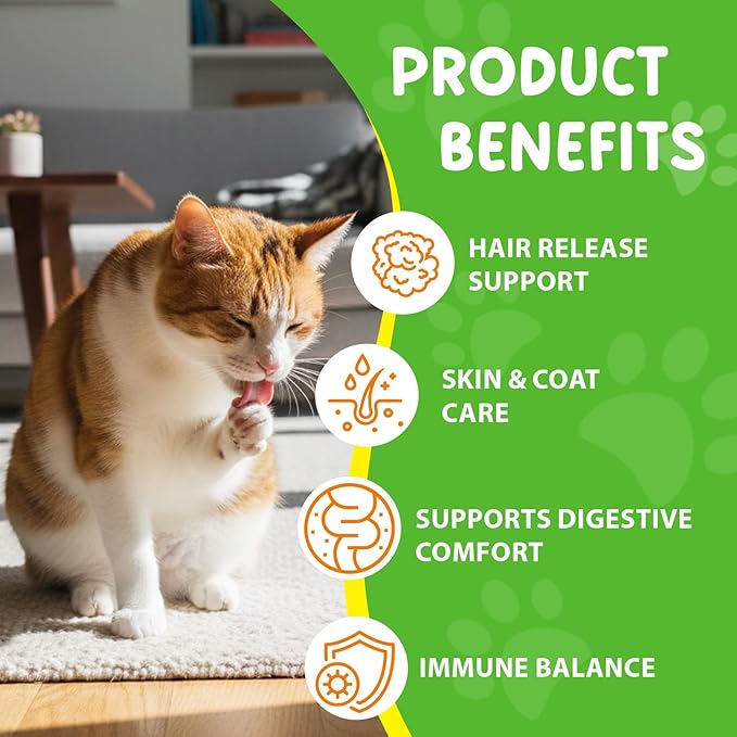 Hairball Relief for Cats, Natural Cat Hairball Treatment with Natural Ingredients & Vitamins - Kitten Furball Treatment, Supports Skin & Coat, Digestion, Immune Support for All Cats (2)