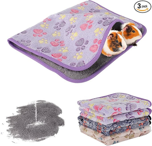 YUEPET Waterproof Guinea Pig Blankets Washable 3 Pack Small Animal Fleece Cage Liners Pet Soft Sleep Mat Pad Cover Warm Flannel Throw for Hamster Guinea Pig Rabbit Chinchilla Hedgehog Ferret 23"×16"