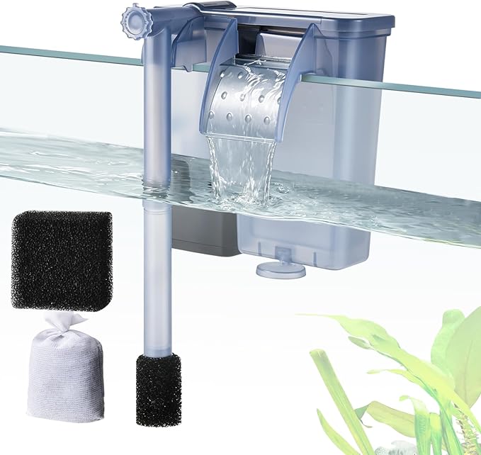 Silent Aquarium Hang-on Filter, 5W 124GPH Fish Tank Filter with Filter Media, Adjustable Fish Waterfall Filter for 5-12 Gallon Tank