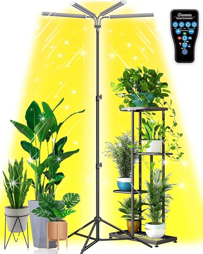 Floor Grow Light, 50W Dimmable, 15-105in Tripod with Timer | Full spectrum with 3 lighting modes, 6/10/14/18h auto timer, adjustable stand for all indoor plant growth stages