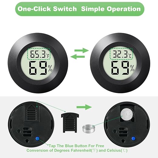 4-Pack Mini Hygrometer Thermometer Indoor Round Humidity Meter | Small Digital LCD Monitor Thermometer Temperature Gauge Humidity Sensor (℉) or (℃) for Reptile Thermostat, Jars