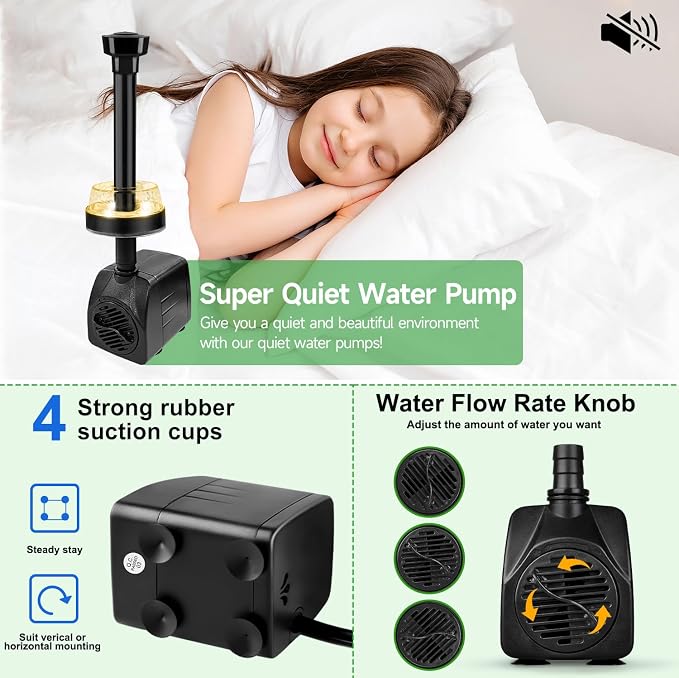 15W 800L/H Submersible Pond Fountain Pump with LED Lights, Ultra Quiet Water Pump, Pond Fountain Pumps for Small Pond, Garden, Aquarium, Fish Tank, Indoor Outdoor Fountain 3 Type Nozzle (Warm)