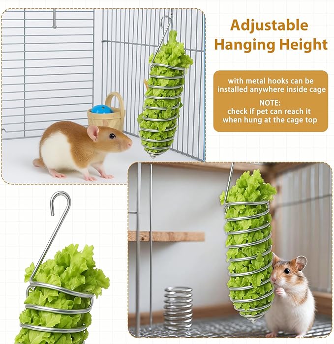 2Pcs Rat Enrichment Toys Stainless Steel Bird Food Holder Rat Parrot Foraging Toy Hanging Rodent Toy Fruit Vegetable Holder Puzzle Toys Slow Feeder Parakeet Foraging Mice Cage Accessories