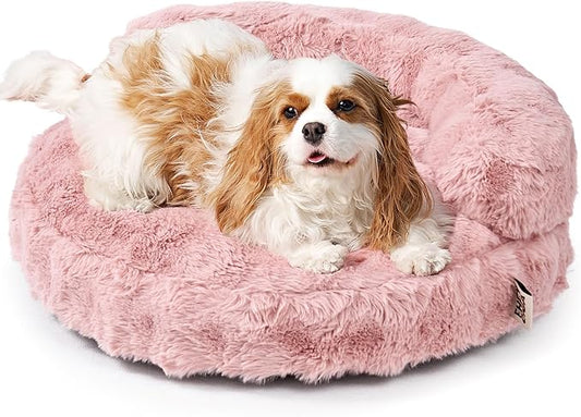 EHEYCIGA Soft Cat Couch Bed for Indoor Cats, Fluffy Small Dog Bed with Removable Washable Cover, Bolster Pet Sofa, Waterproof and Non-Slip, 26" x 26"x 8", Pink