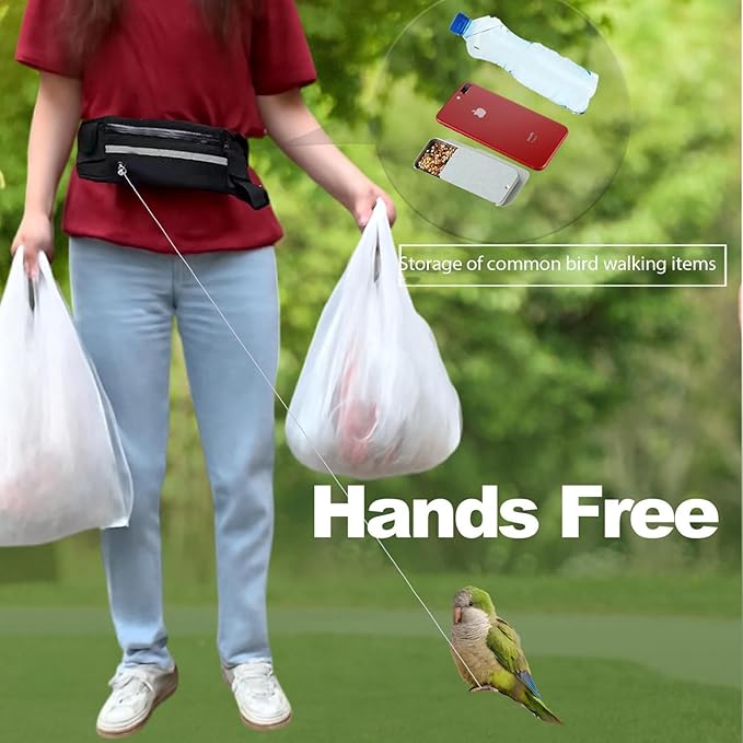 Hands-Free Bird Harnesses Suitable for Cycling and Driving Outdoors and Belts self-retracting Fanny Pack Bird Leash suirtable for Parrots Conures Cockatiels