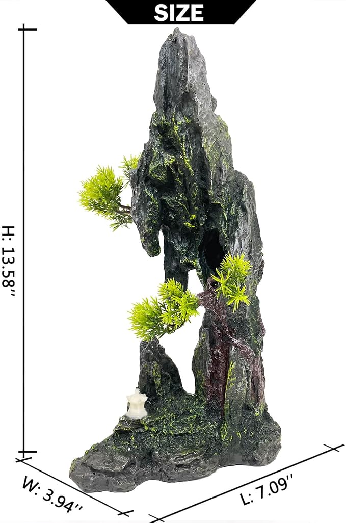 Large and Tall Aquarium Mountain View Stone Decorations | Aquarium Ornament Rock Cave Landscape Artificial Mountain View Fish Tank Caves for Betta Hiding Reptile Aquarium Supply