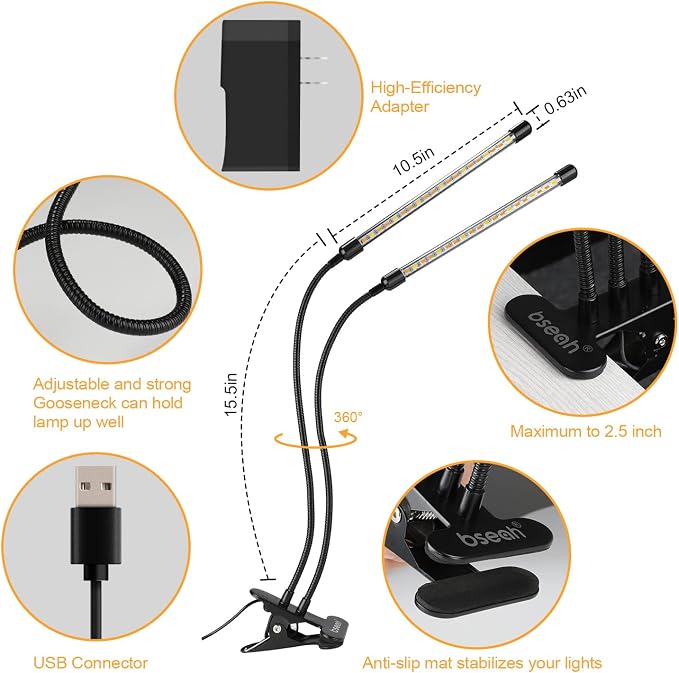 bseah Grow Light Plant Lights for Indoor Plants, Full Spectrum Plant Grow Lamp, 10 Dimmable Levels, Auto ON & Off with 3/9/12H Timer