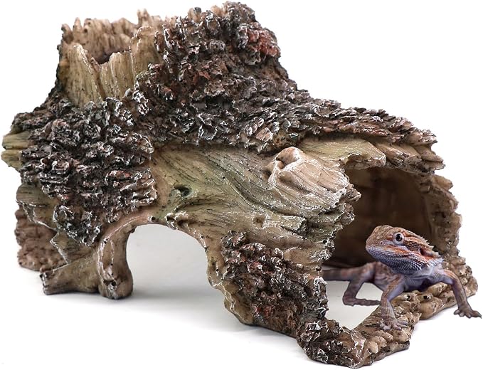 relaqcc Tree Trunk Cave Aquarium Decoration Reptile Cave Climb Hideout Hideaway, Betta Log Resin Wood House Fish Tank Decorations for Betta Fish, Shrimp, Lizards, Leopard Gecko