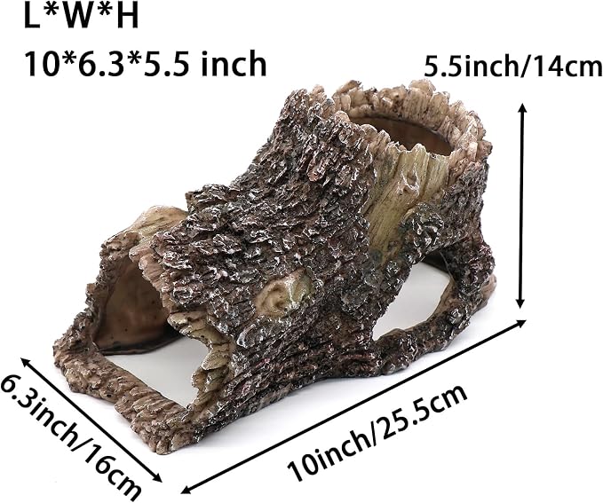 relaqcc Tree Trunk Cave Aquarium Decoration Reptile Cave Climb Hideout Hideaway, Betta Log Resin Wood House Fish Tank Decorations for Betta Fish, Shrimp, Lizards, Leopard Gecko