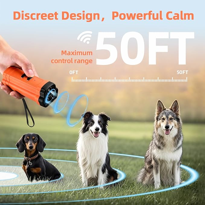 Ultrasonic Anti Barking Device for Dogs - LED Light, Compact & Portable Bark Deterrent Device for Indoor/Outdoor Use, Effective for Your Dog and Neighbor’s Dog Bark Control (Orange)