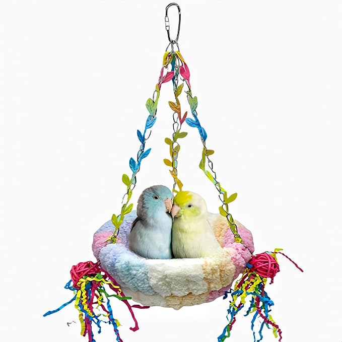 Bird Nest for Cage Bird Breeding Bed Cockatiel Snuggle Nest Parakeet Swing Bed Bird Hanging Hammock Parrot Sleeping Hut for Conure, Budgie, Lovebird, Finch, Small Pets-Pink, Large Size