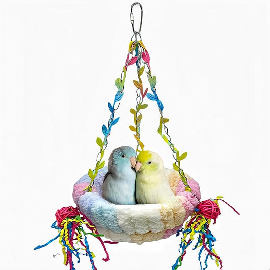 Bird Nest for Cage Bird Breeding Bed Cockatiel Snuggle Nest Parakeet Swing Bed Bird Hanging Hammock Parrot Sleeping Hut for Conure, Budgie, Lovebird, Finch, Small Pets-Pink, Large Size