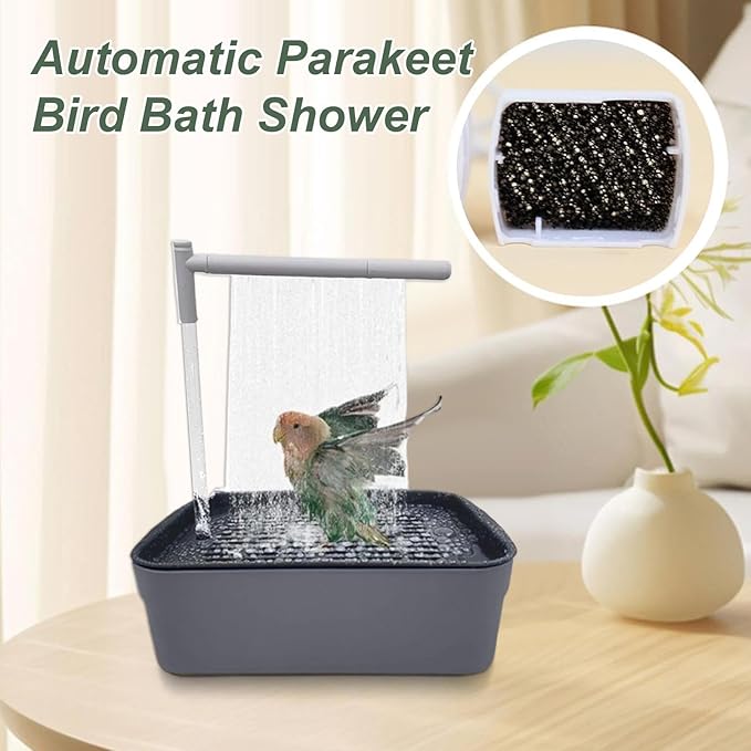 Parrot Shower - Indoor Bird Bath Station, Quiet Water Spray Unit, Automatic Cage Cleaning Flow System, Gentle Mist Bathing Setup For Finch Parakeet Cockatiel Lovebird African Grey | Home Aviary Care X