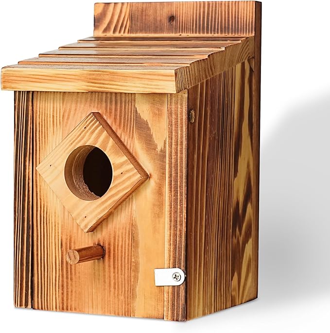 Waterproof Wooden Blue Bird House, Weather Treated Bluebird Box Houses for Outdoors, Nesting Box for Wrens, Swallows, Finches, Chickadee