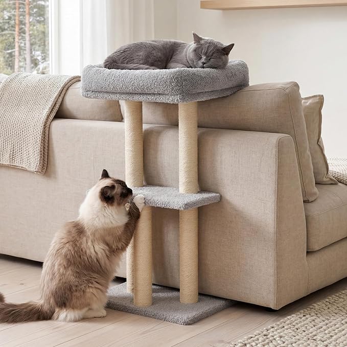 Veehoo Couch Corner Protector for Cats, Couch Corner Cat Scratcher with Tall Cats Bed, Cat Window Perch with Climbing Posts, Size L Fits 32" High Sofa Backrest