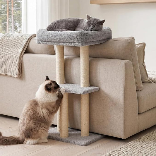 Veehoo Couch Corner Protector for Cats, Couch Corner Cat Scratcher with Tall Cats Bed, Cat Window Perch with Climbing Posts, Size L Fits 32" High Sofa Backrest