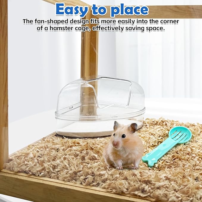 PINVNBY Large Hamster Sand Bath Container Chinchilla Dust Bathroom Small Animal Bathtub Transparent Gerbil Litter Box with Spoon for Dwarf & Syrian Mice Lemming (Star-Shaped Opening)