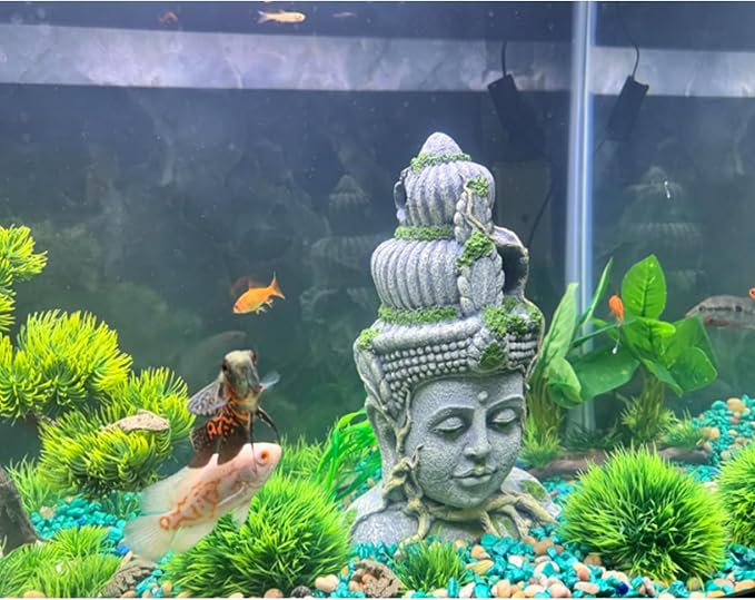 kathson Aquarium Buddha Head Statue Decor Betta Resin Hideout Cave Fish Tank Accessories Sleep Rest Conceal Breed for Fish Shrimp Reptile Amphibian (1 PCS)