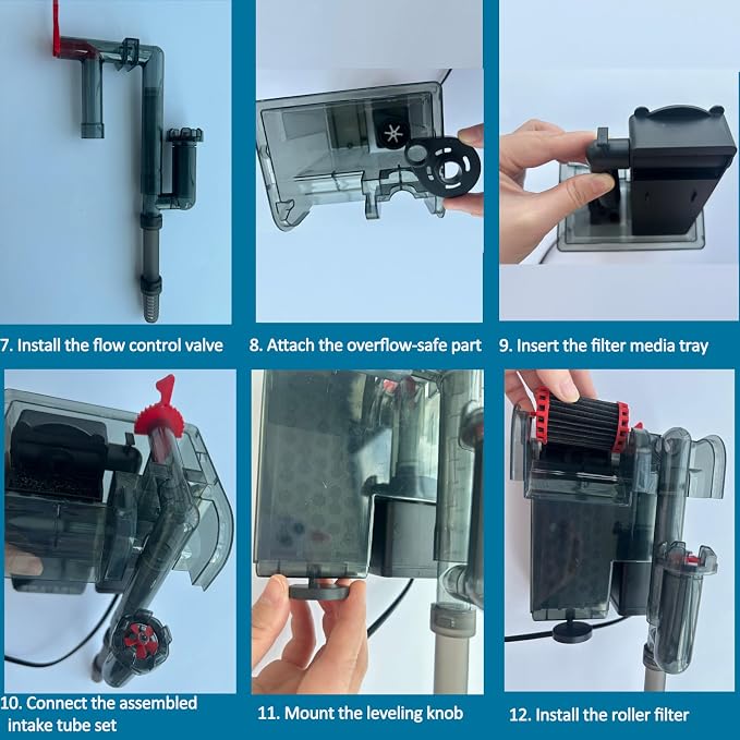 Fish Tank Filter Hang On Back Aquarium Filter for 10-25 Gal 93GPH 5W | with Surface Skimmer, Small Quiet 3-Stage Filtration System, Adjustable Flow Expandable Hose for Circulation and Aeration