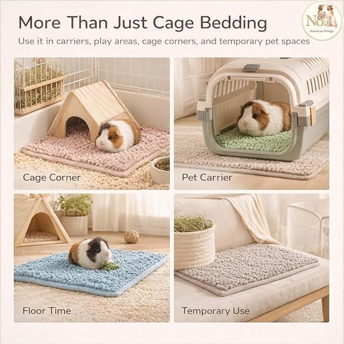 Guinea Pig Fleece Cage Liners Set, 20 * 12In, Washable Absorbent Pee Pads for Small Animals, Non-Slip Bottom, Soft Chenille Fleece Liners for Guinea Pig Cage (4, Assortment Pack)